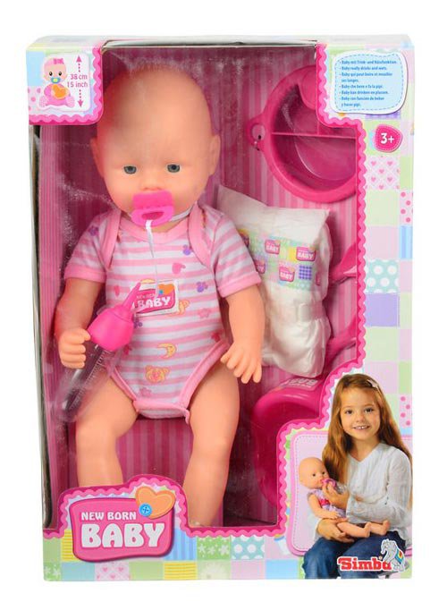 Интерактивная кукла Пупс New Born Baby 38см., умеет пить, писать, с аксессуарами  